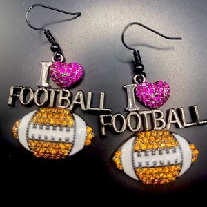 So cute bleach tone crystal I love football earrings